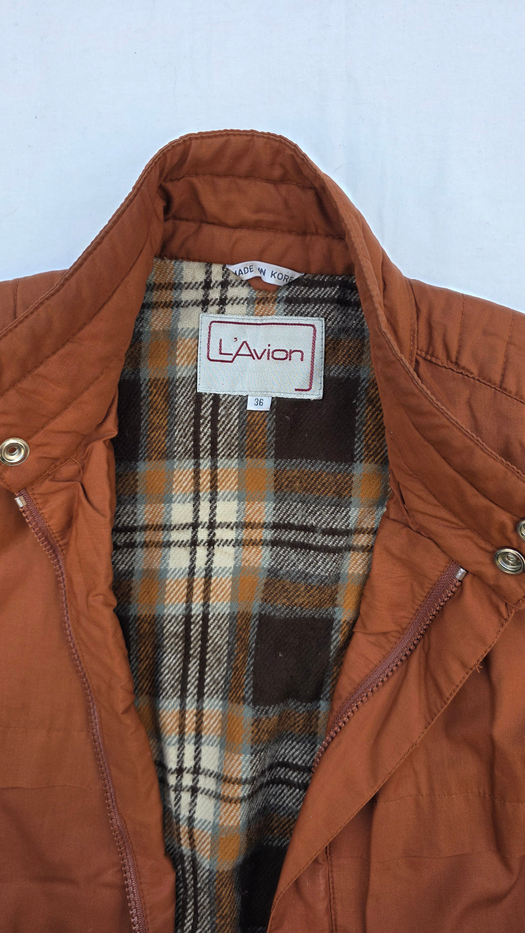 Members Only Classic Brown Racer Jacket with Plaid Lining – Zip & Snap Front