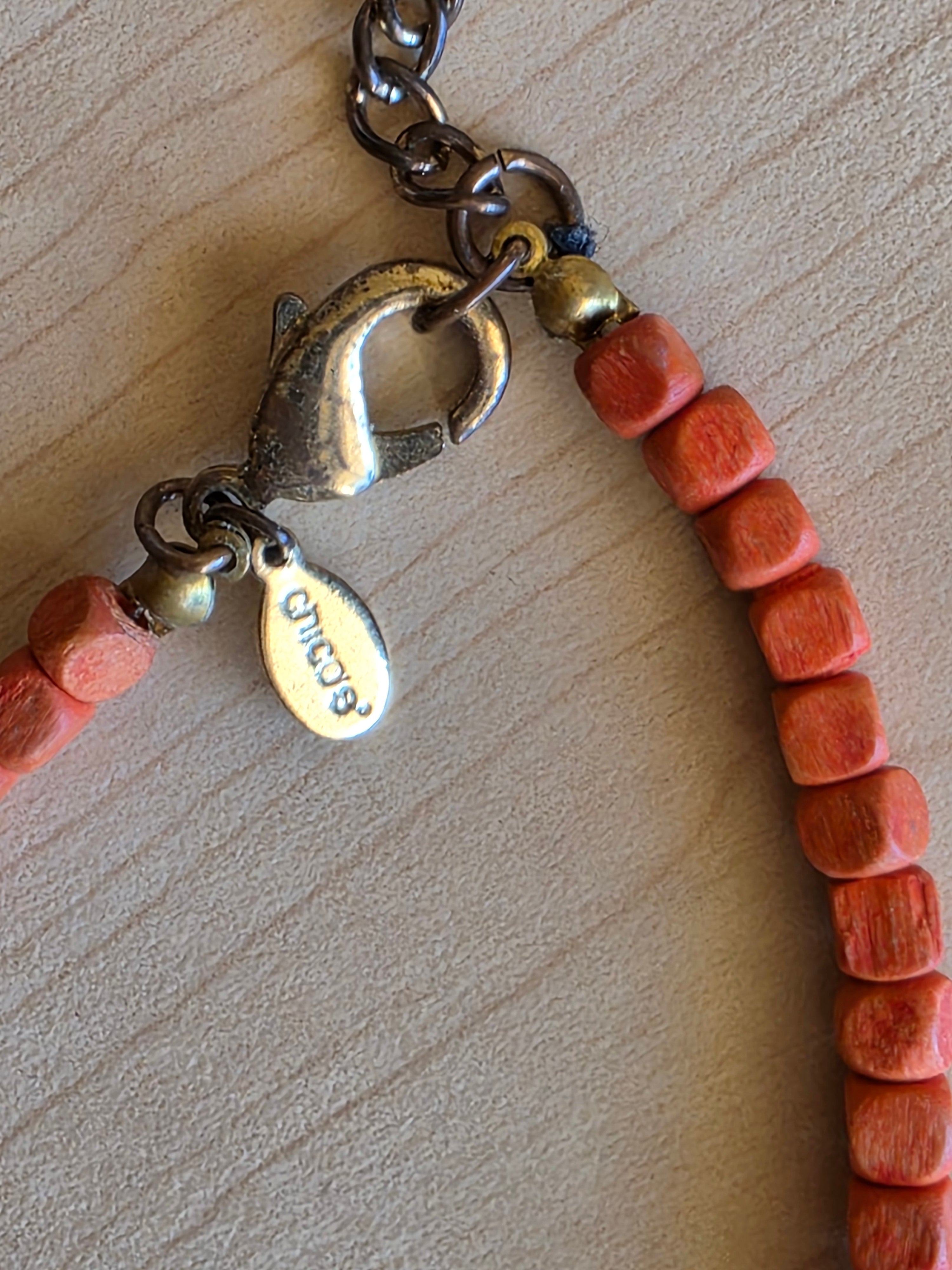 Aneya Artisan Beaded Necklace – Coral Wood, Stone Pendant & Silk Tassel