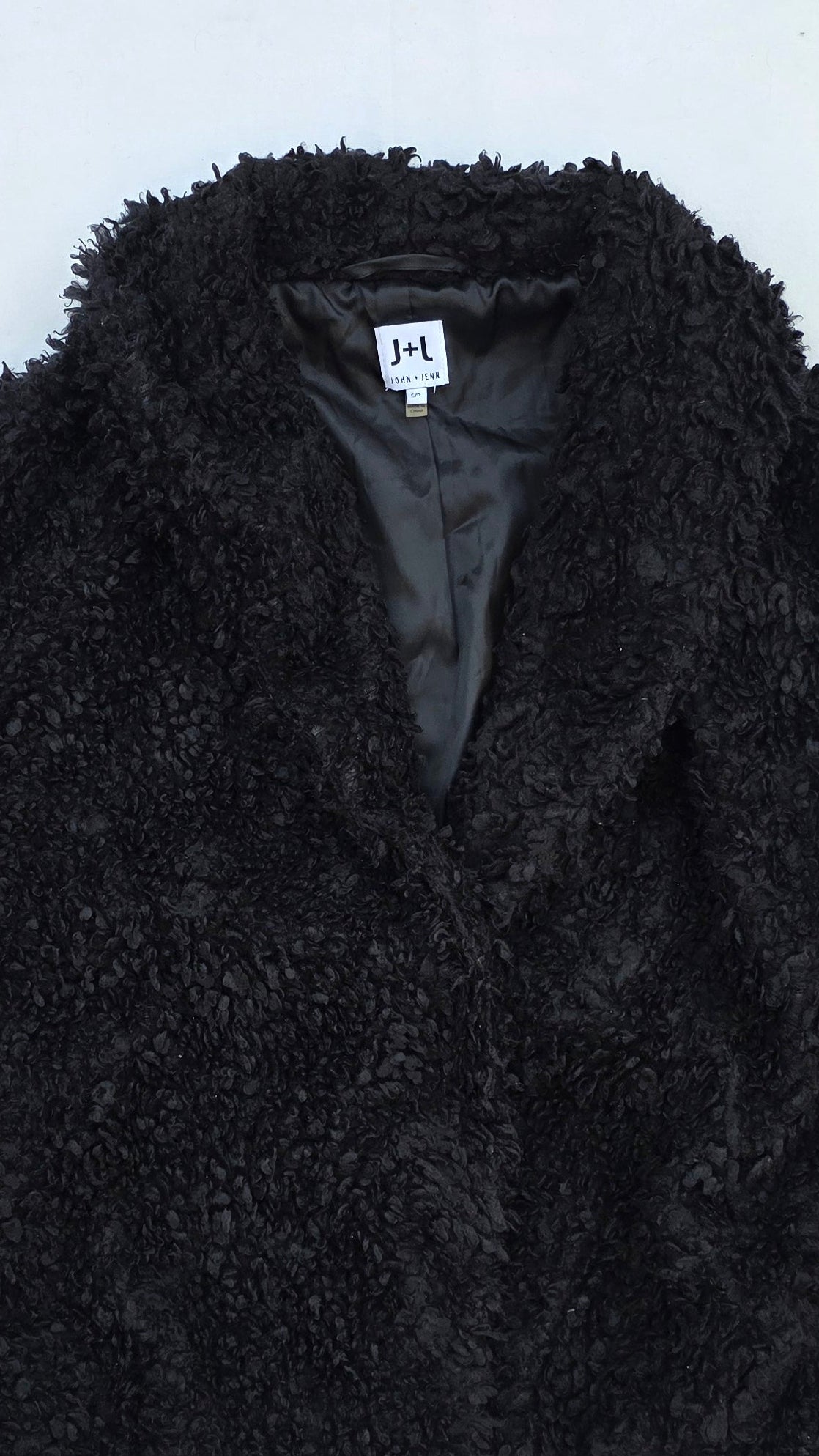 John + Jenn Black Shaggy Faux Fur Jacket – Textured Statement Coat (S)