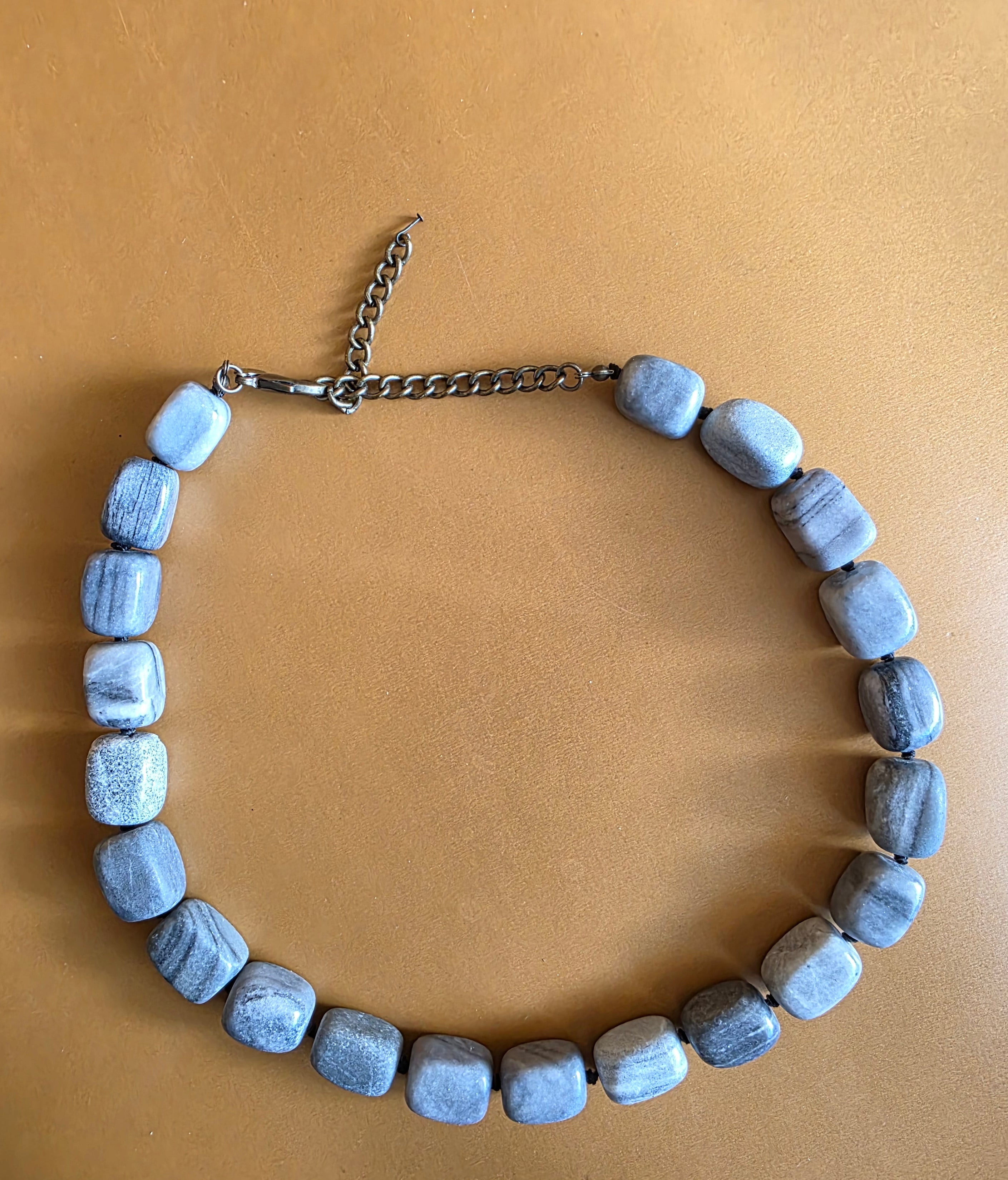 Chico’s Gray Stone Beaded Necklace – Chunky Natural Stone Statement Necklace