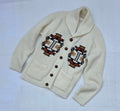 Vintage Southwestern Knit Cardigan Cream Shawl Sweater Collar Geometric Design