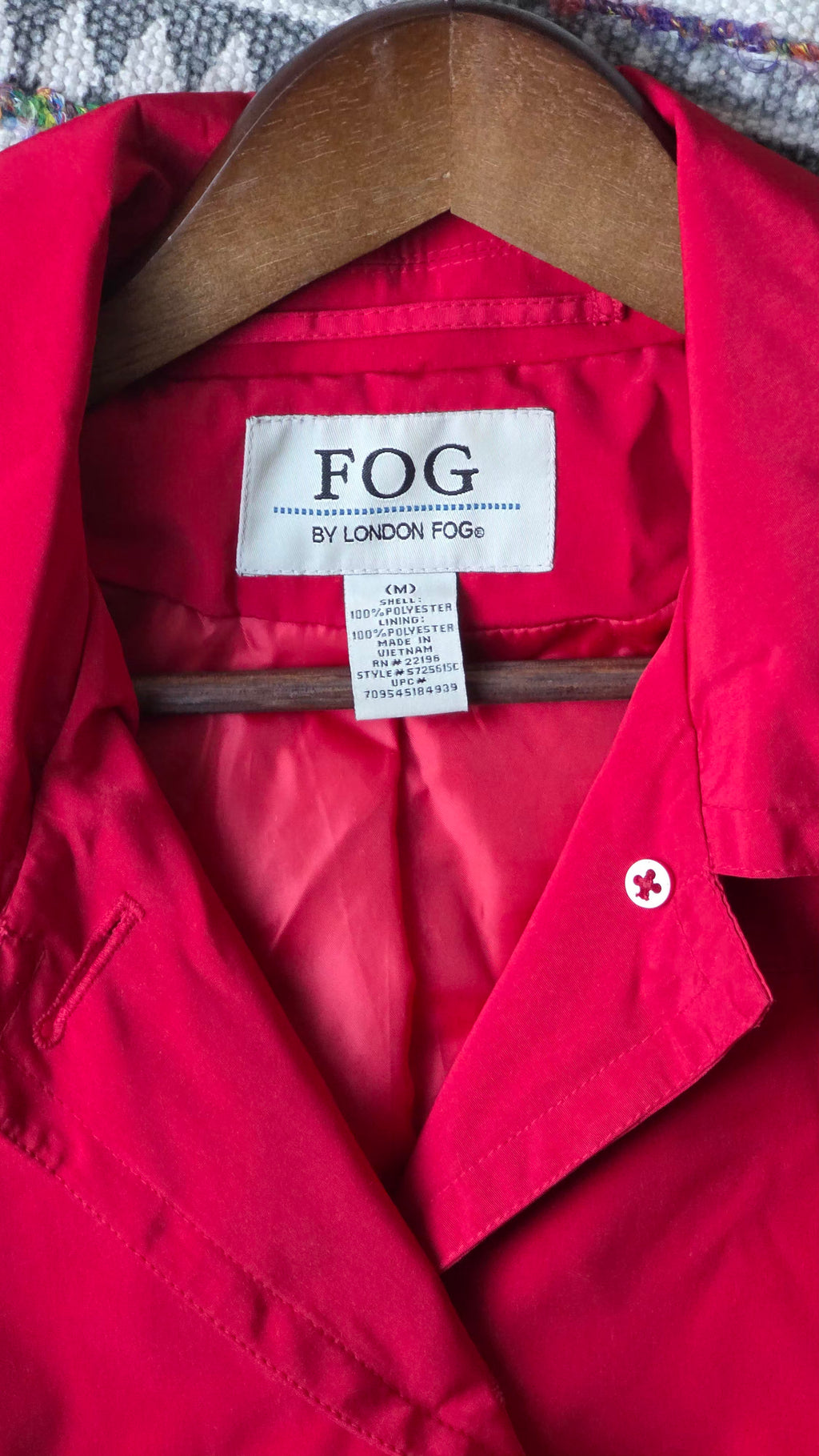 London Fog Red Trench Coat – Classic Mid-Length Rain Coat – Size M