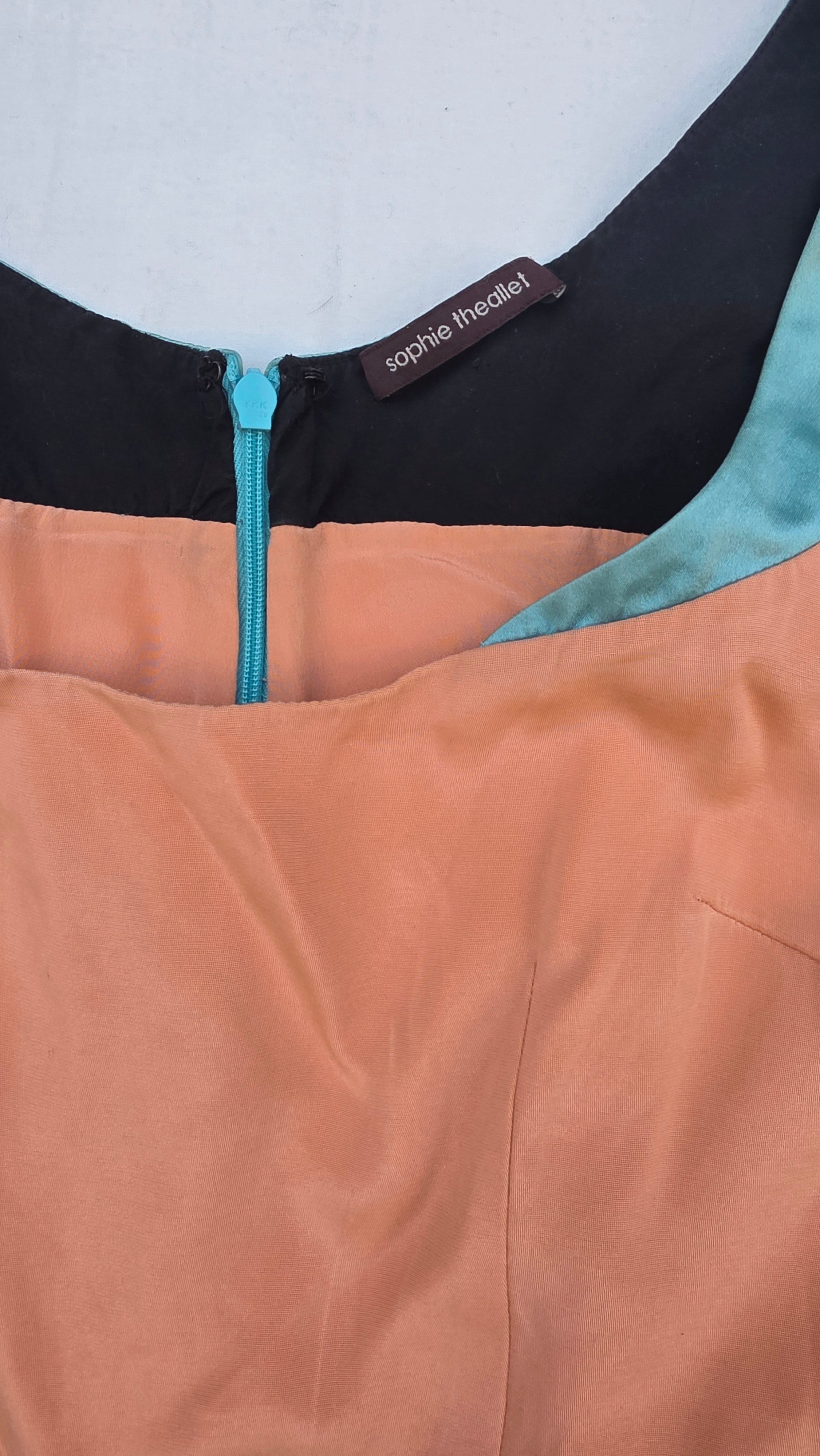 Sophie Theallet Colorblock Chiffon Dress – Peach & Teal Sleeveless Fit-and-Flare small