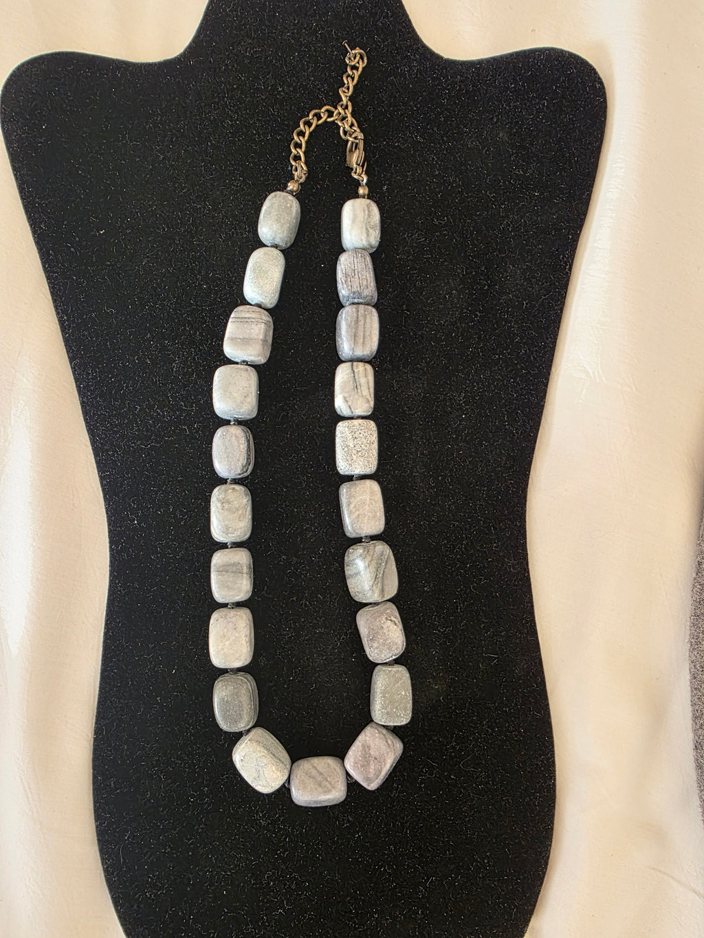 Chico’s Gray Stone Beaded Necklace – Chunky Natural Stone Statement Necklace