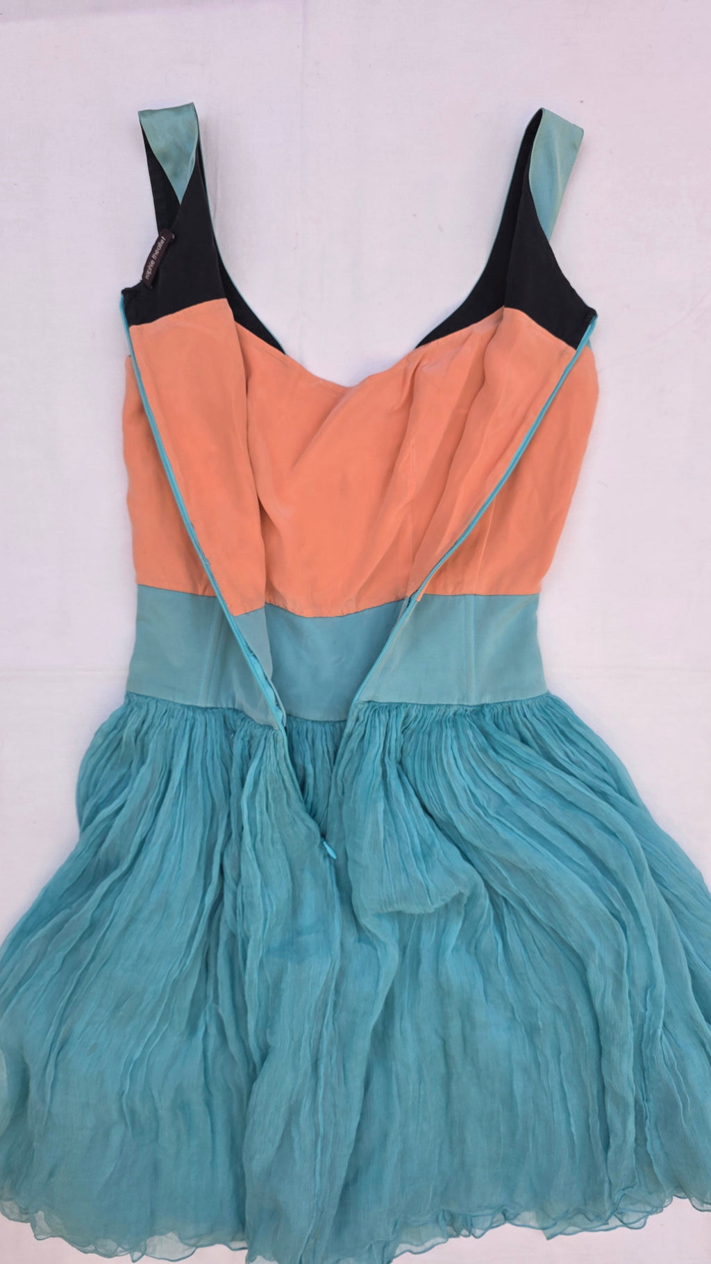 Sophie Theallet Colorblock Chiffon Dress – Peach & Teal Sleeveless Fit-and-Flare small