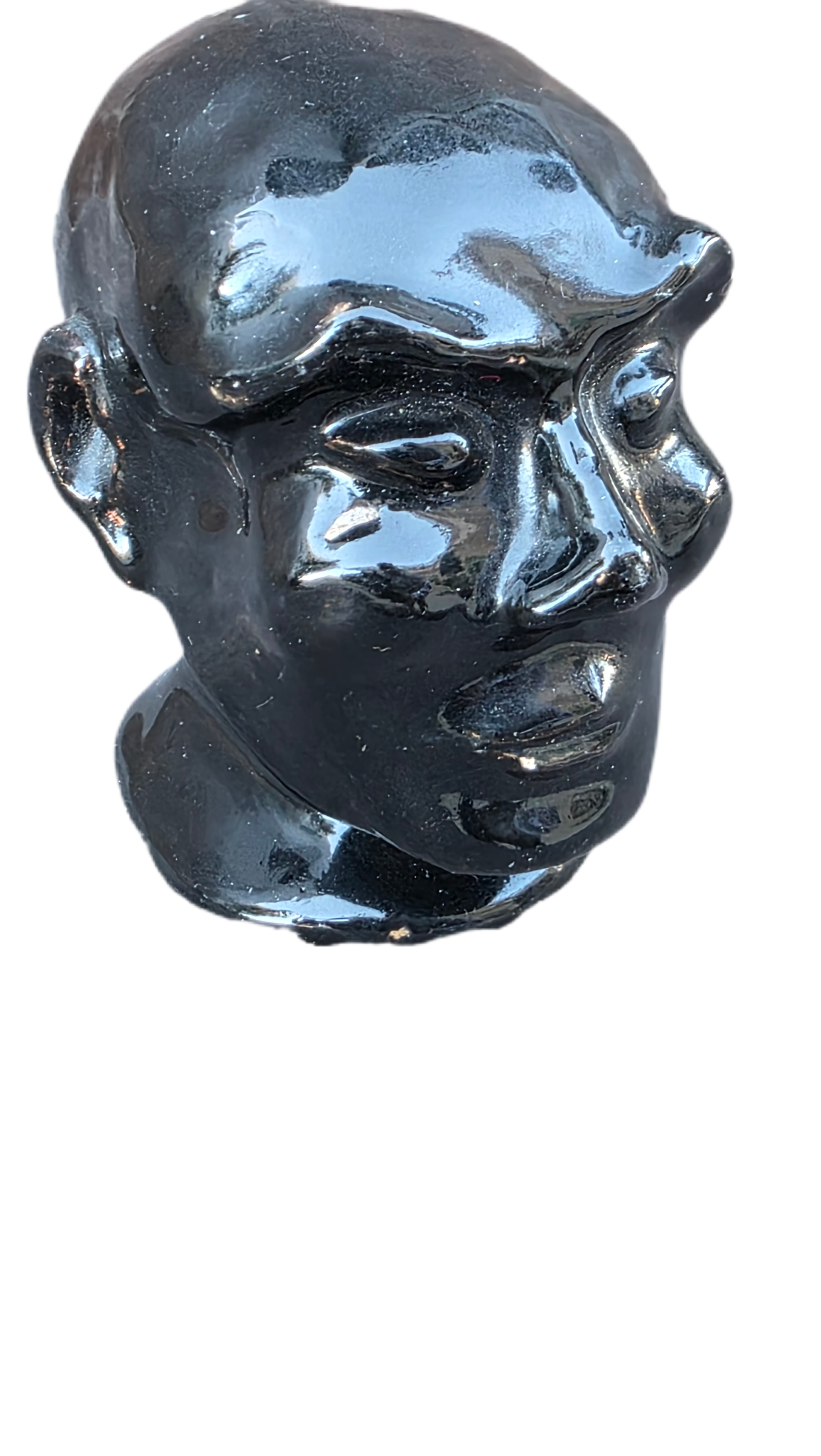 Vintage Modernist Mini Bust | Black Sculptural Totem | 5” Mid-Century Decor