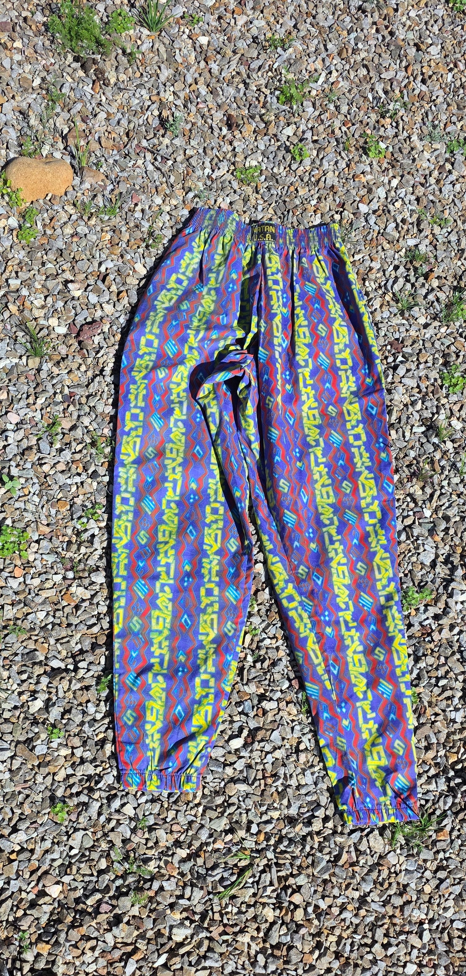 Vintage Natan U.S.A. Neon Abstract Jogger Pants – 80s 90s Memphis Print