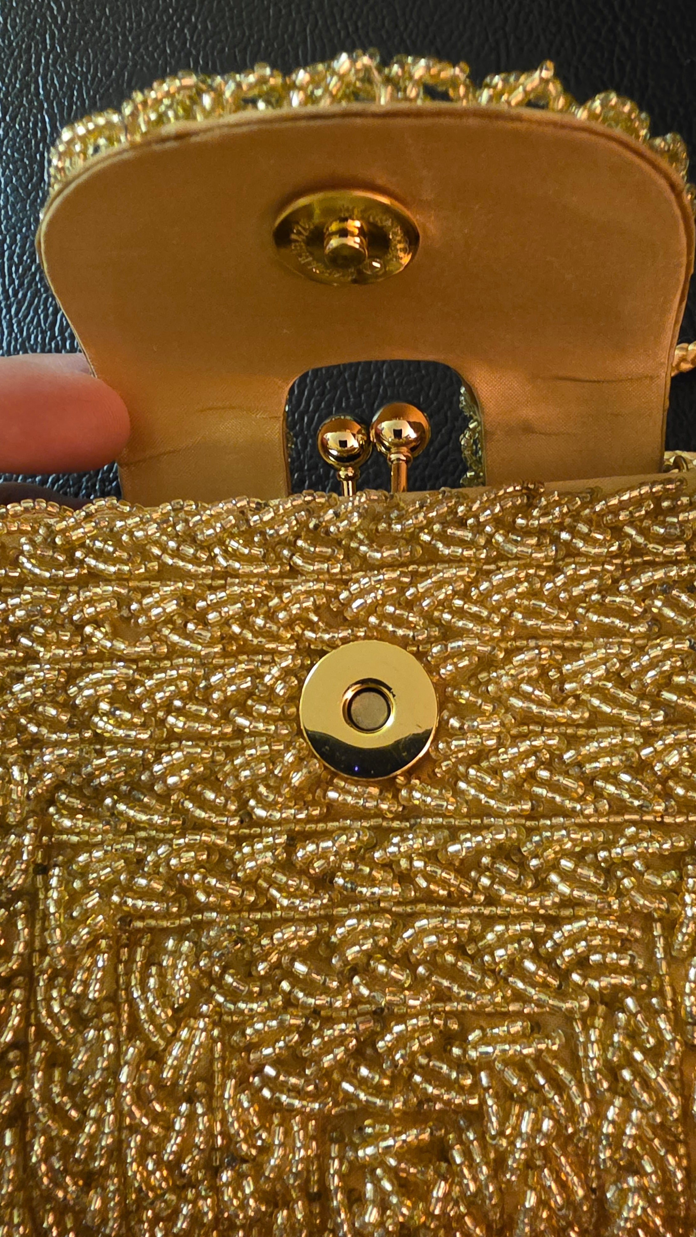 Vintage Kate Landry Gold Beaded Evening Bag – Old Hollywood Glam Clutch Purse