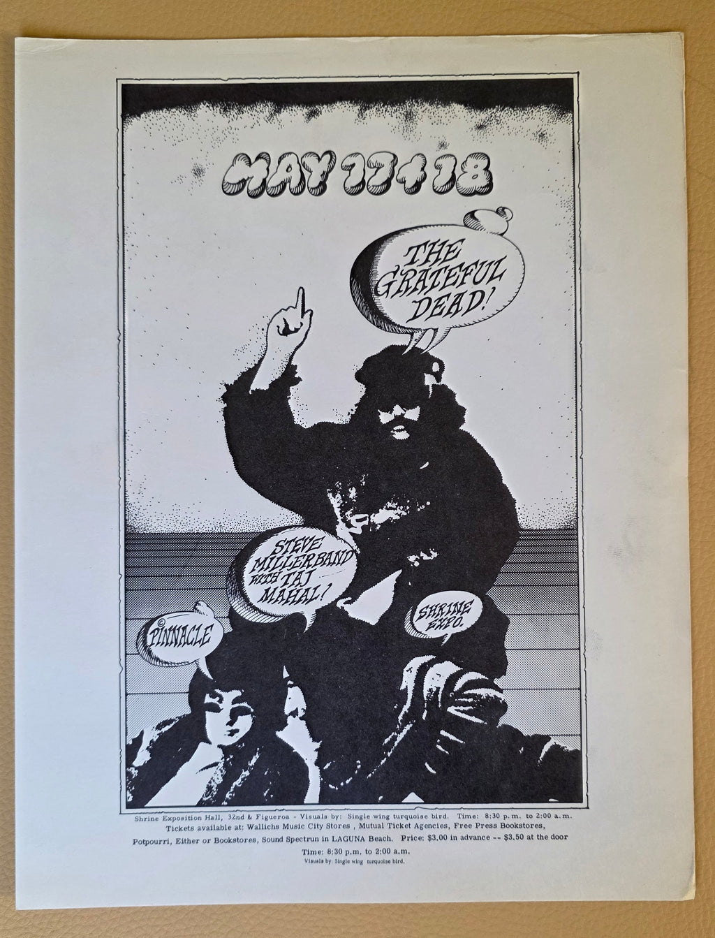 Original 1973 Grateful Dead Concert Flyer – Shrine Exposition Hall – Steve Miller Band, Taj Mahal – Psychedelic Rock History