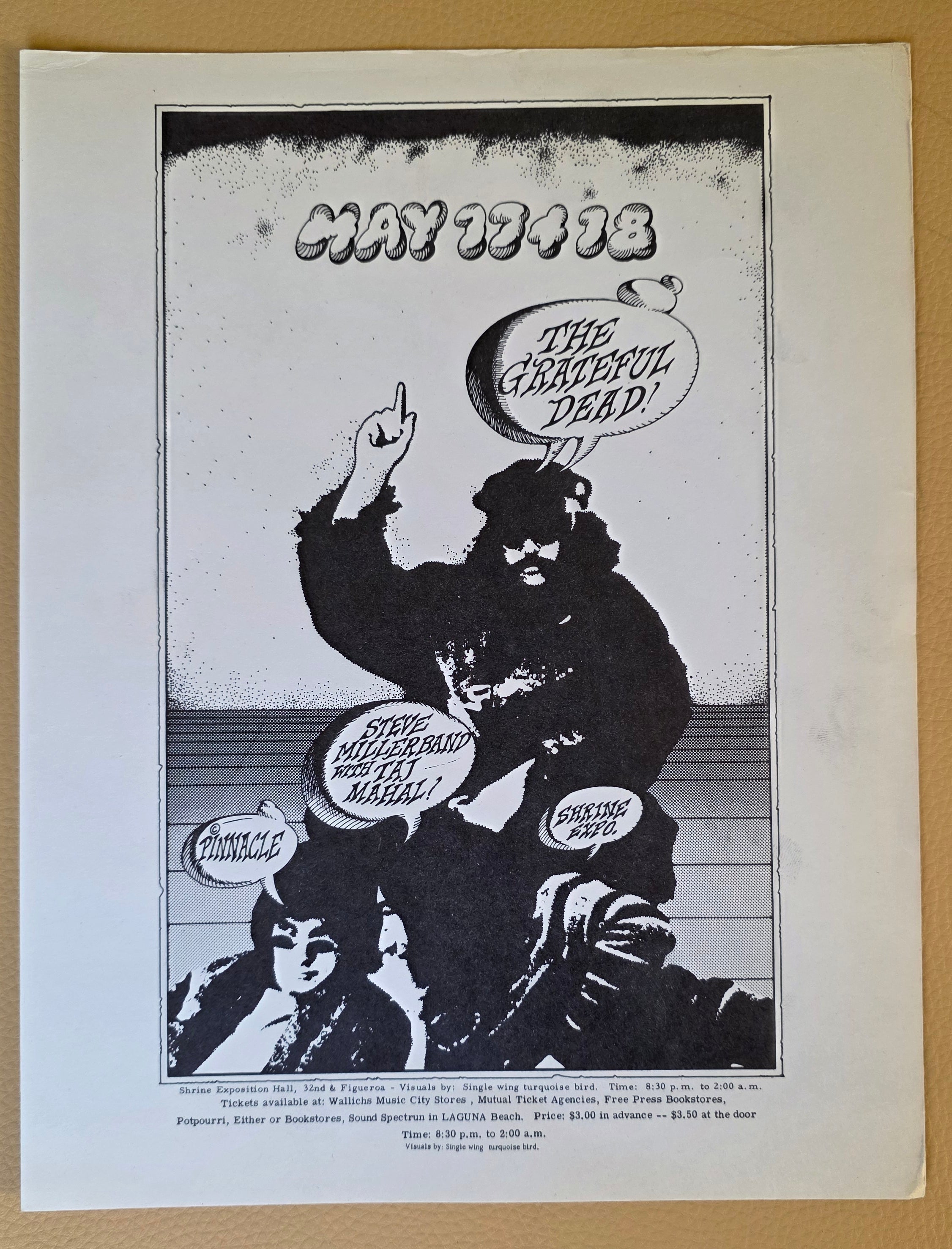 Original 1973 Grateful Dead Concert Flyer – Shrine Exposition Hall – Steve Miller Band, Taj Mahal – Psychedelic Rock History