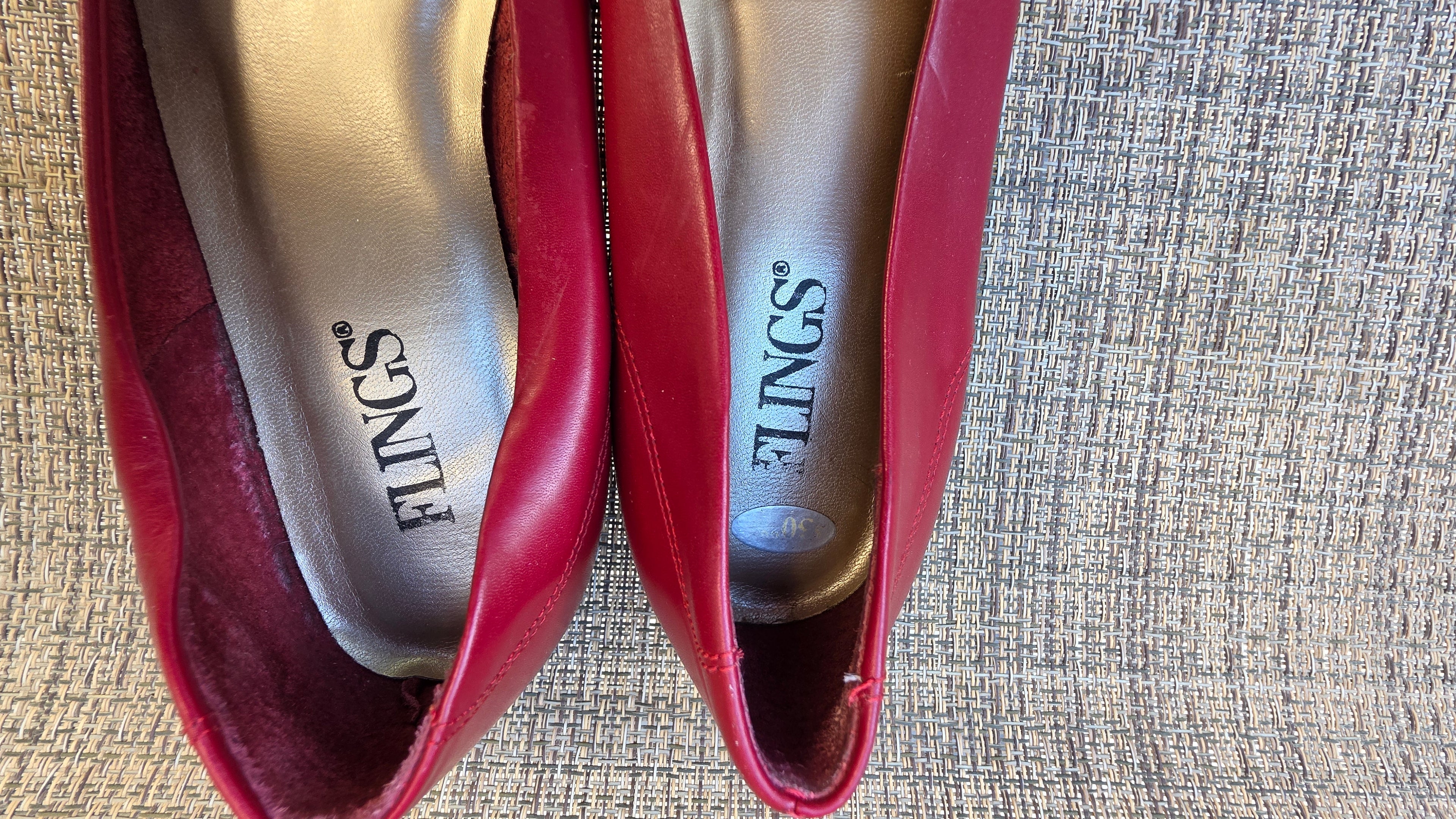 Vintage Red Leather Flats by Flings – Made in Brazil – Pointed Toe Women’s Shoes