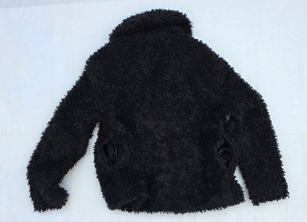 John + Jenn Black Shaggy Faux Fur Jacket – Textured Statement Coat (S)