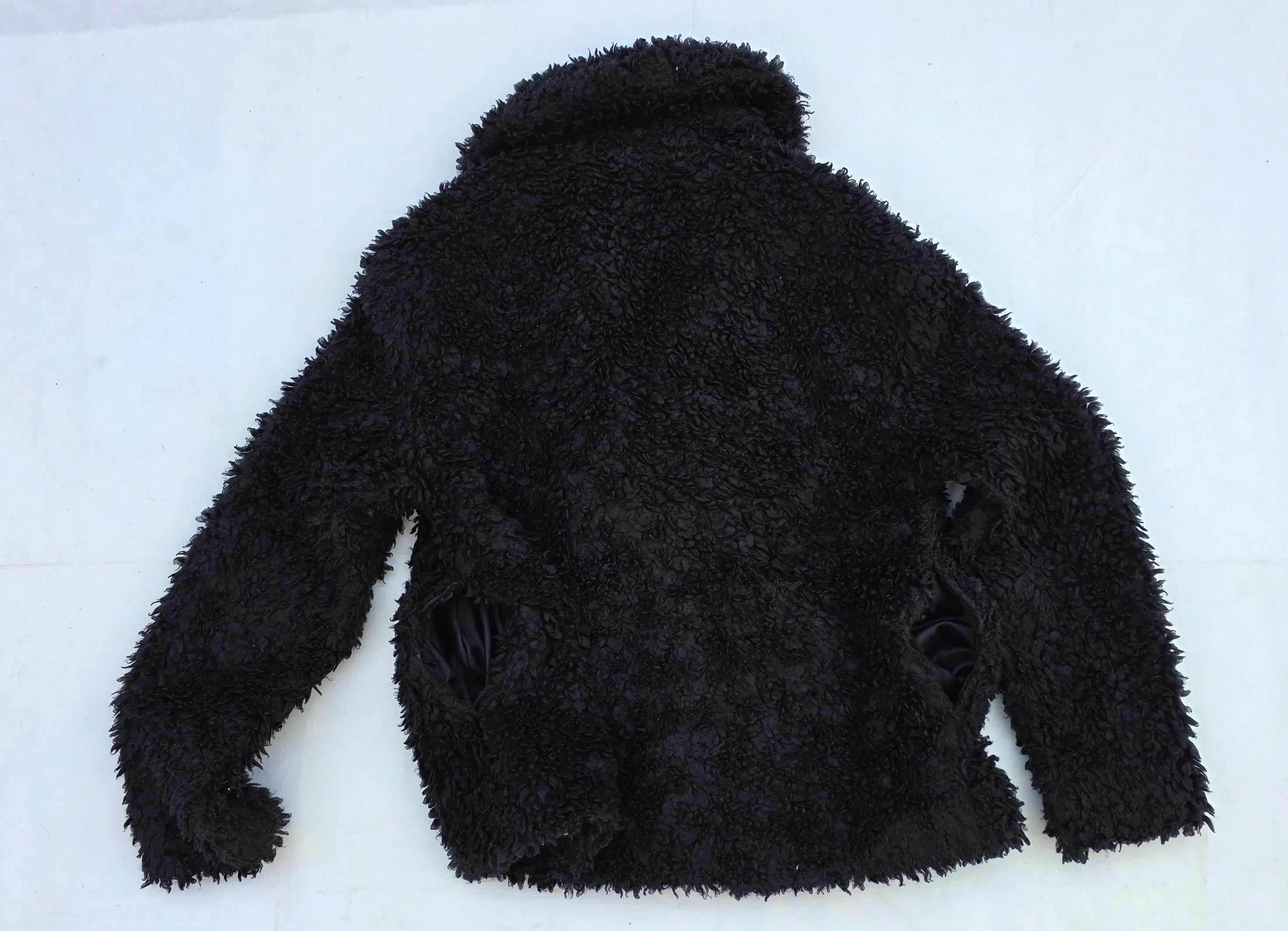 John + Jenn Black Shaggy Faux Fur Jacket – Textured Statement Coat (S)