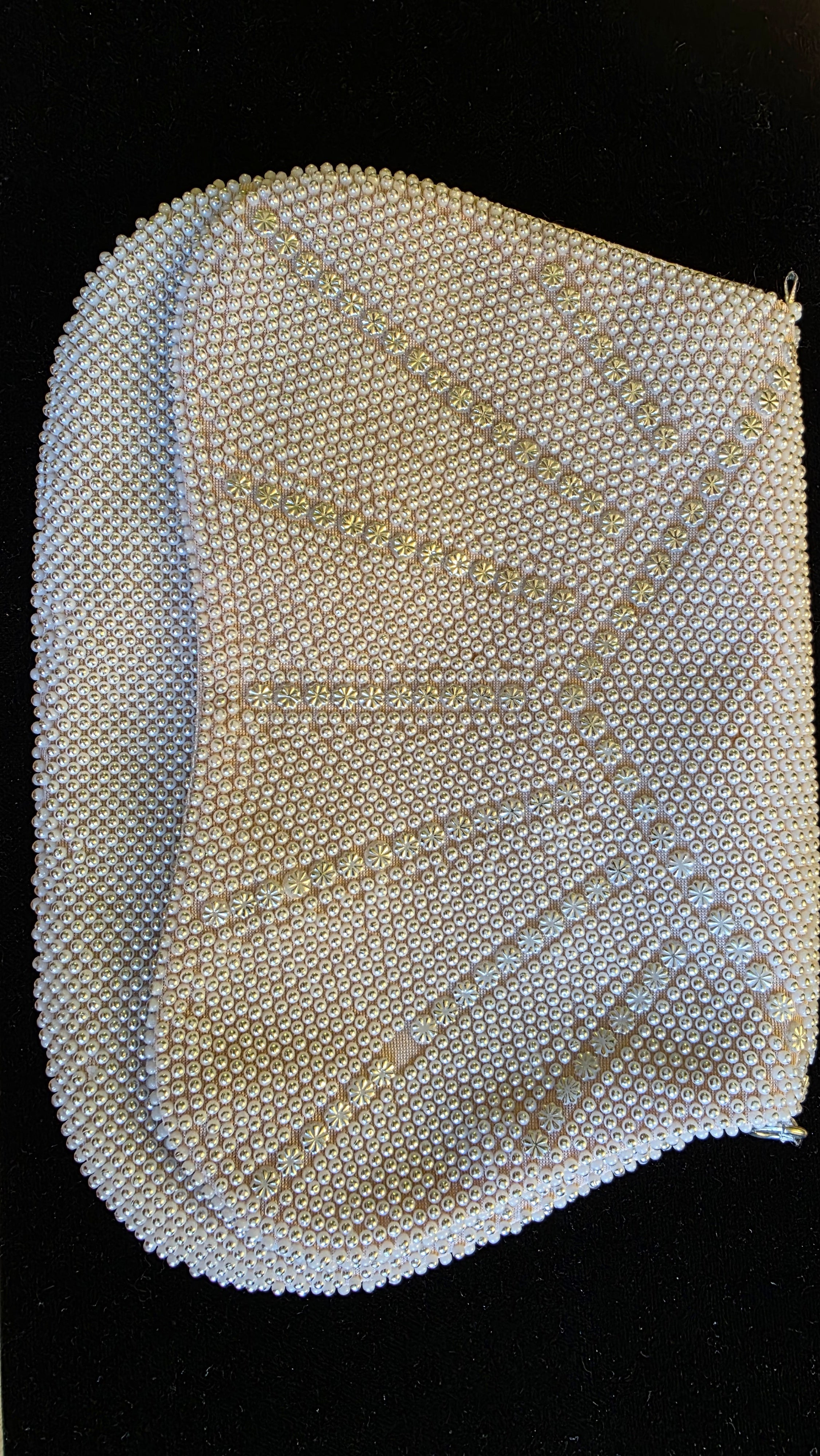 Vintage Pearl Beaded Clutch Purse – 1950s–1960s Evening Bag – Bridal Glam – Old Hollywood Style
