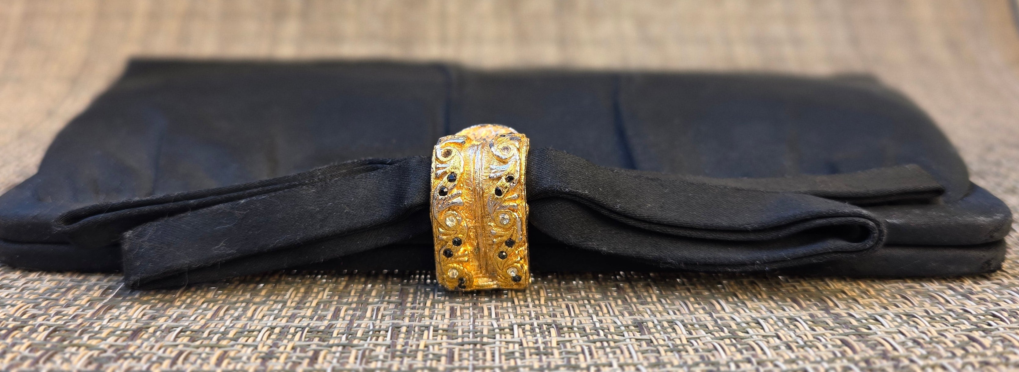 Vintage Astor Lew Black Evening Clutch – Bow Detail & Gold Clasp – Made in USA