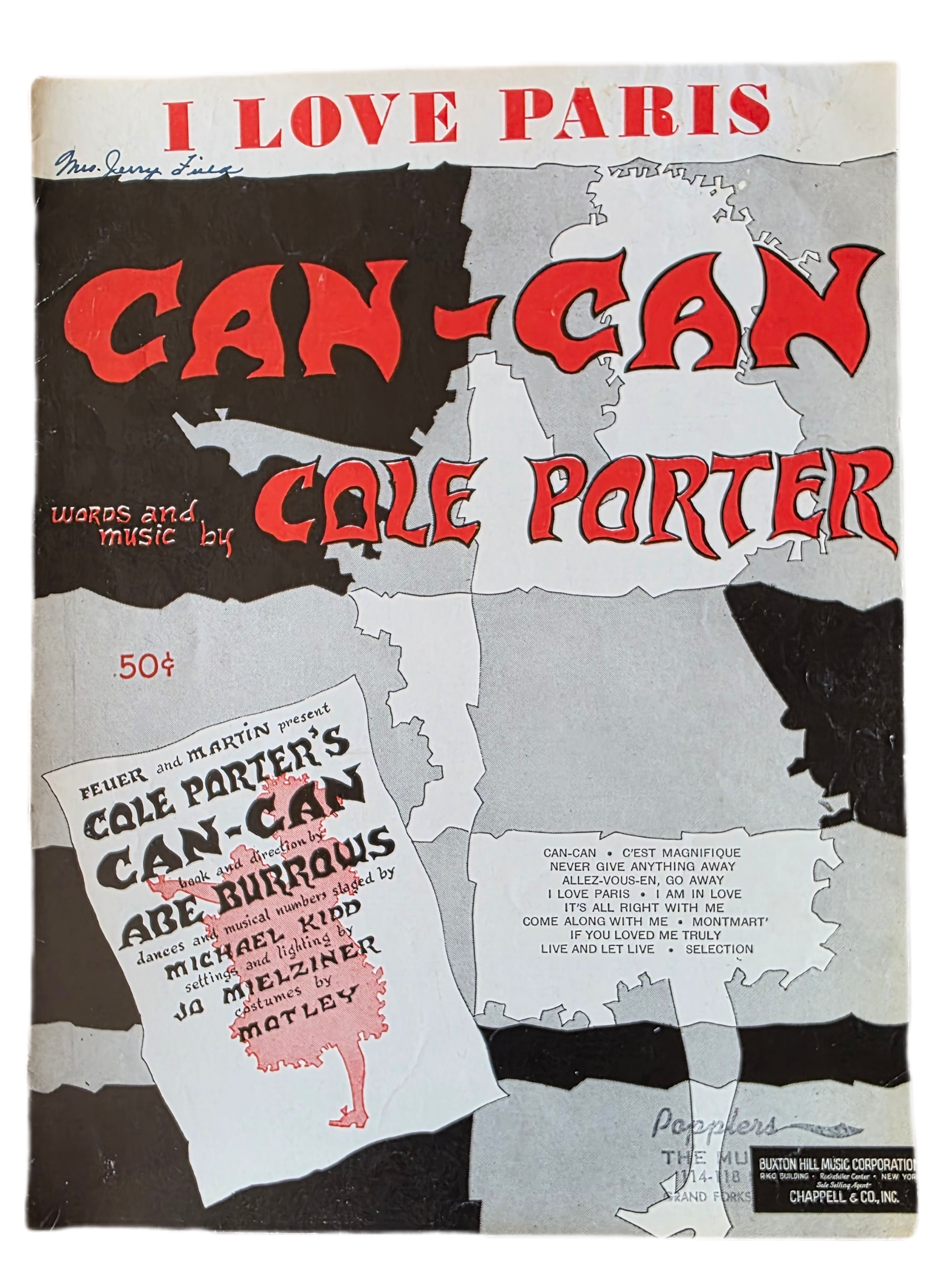 Vintage “I Love Paris” Sheet Music – Cole Porter – Can-Can Musical – Original 1953 Broadway