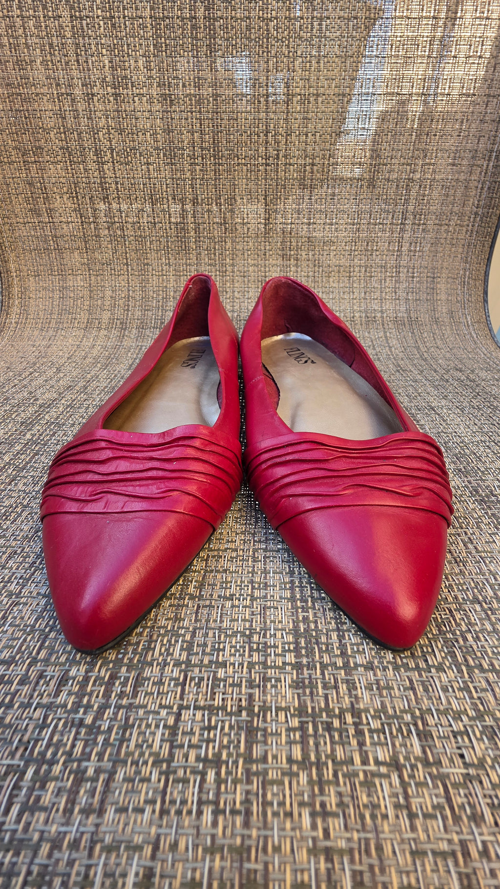 Vintage Red Leather Flats by Flings – Made in Brazil – Pointed Toe Women’s Shoes
