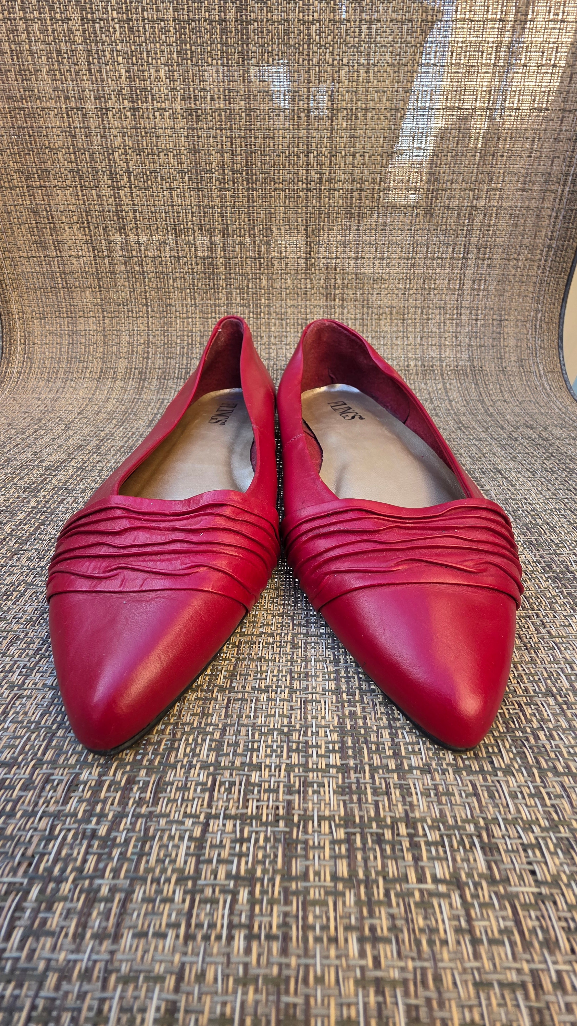 Vintage Red Leather Flats by Flings – Made in Brazil – Pointed Toe Women’s Shoes
