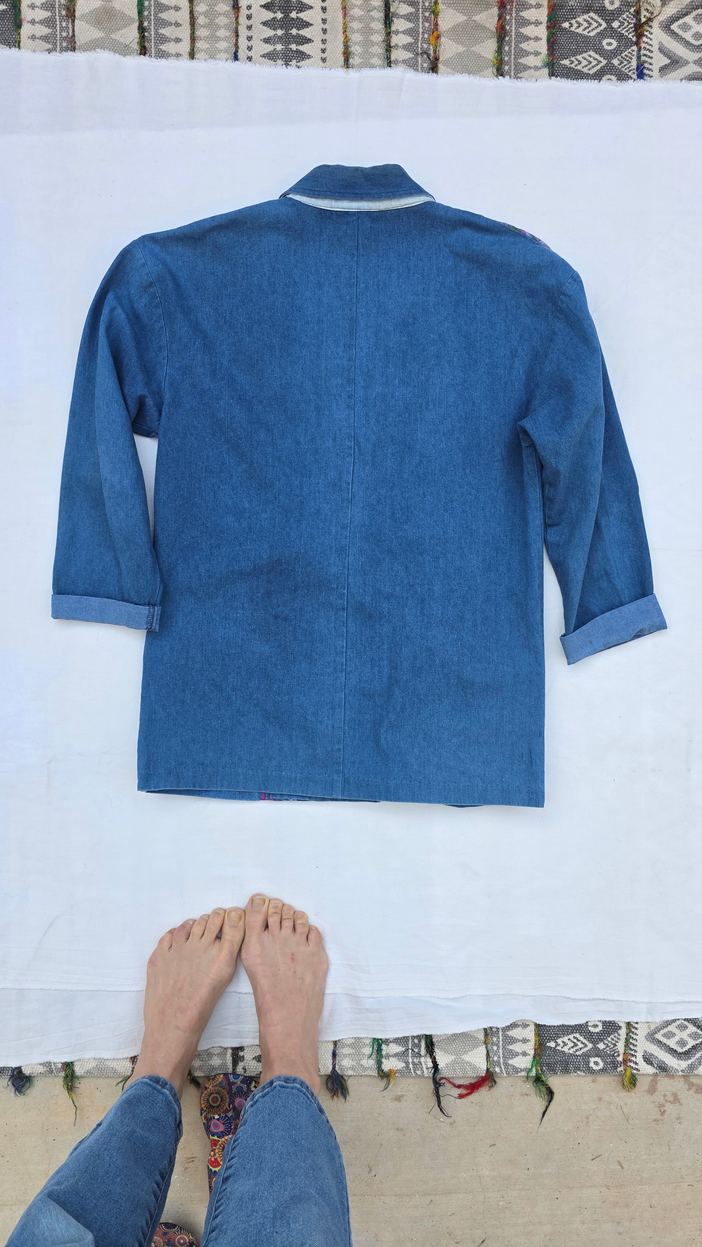 Vintage City Girl Sport Patchwork Denim Blazer 90s Geometric – Size 8