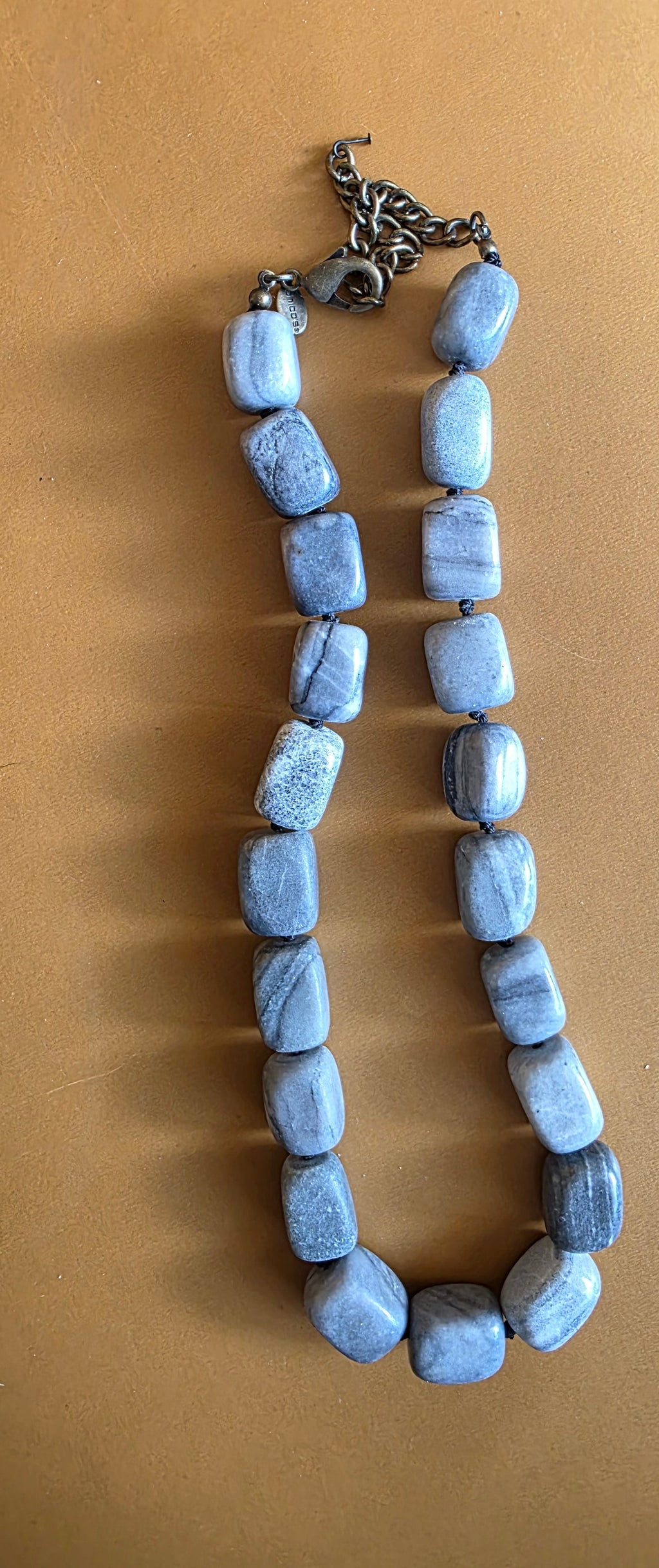 Chico’s Gray Stone Beaded Necklace – Chunky Natural Stone Statement Necklace