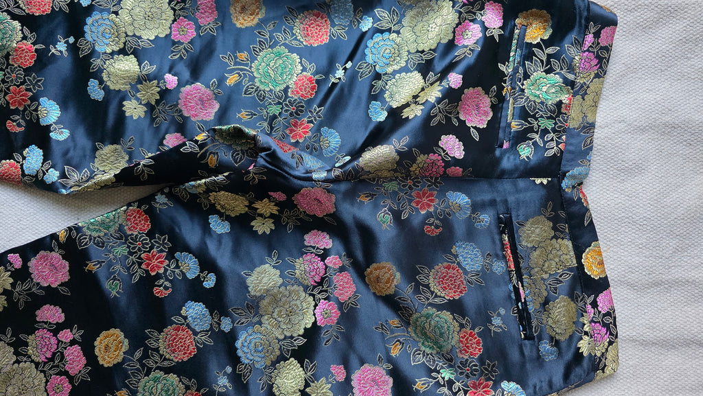 Black Floral Brocade Pants – High Waist Satin Jacquard Trousers