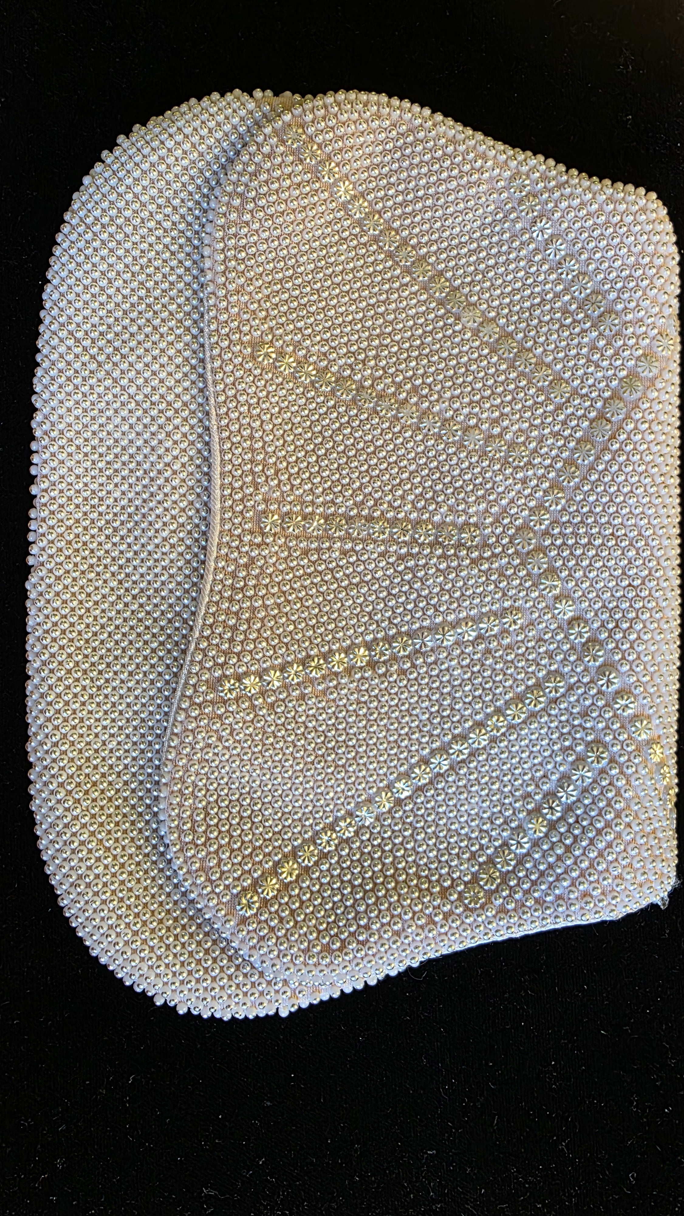 Vintage Pearl Beaded Clutch Purse – 1950s–1960s Evening Bag – Bridal Glam – Old Hollywood Style