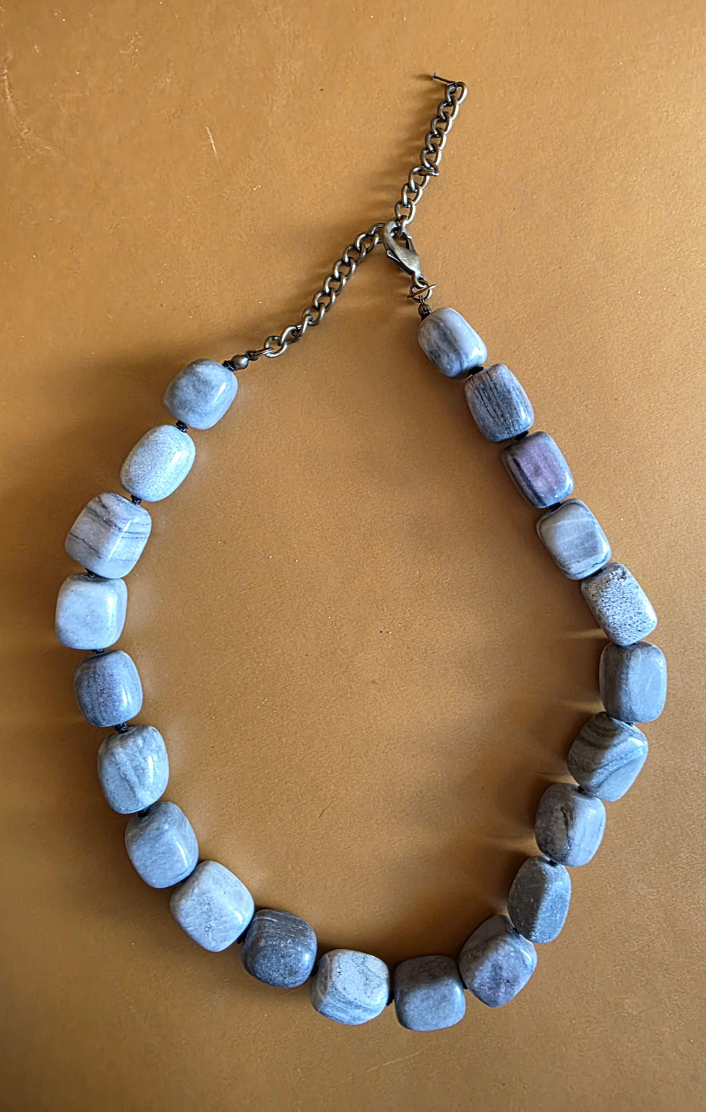Chico’s Gray Stone Beaded Necklace – Chunky Natural Stone Statement Necklace