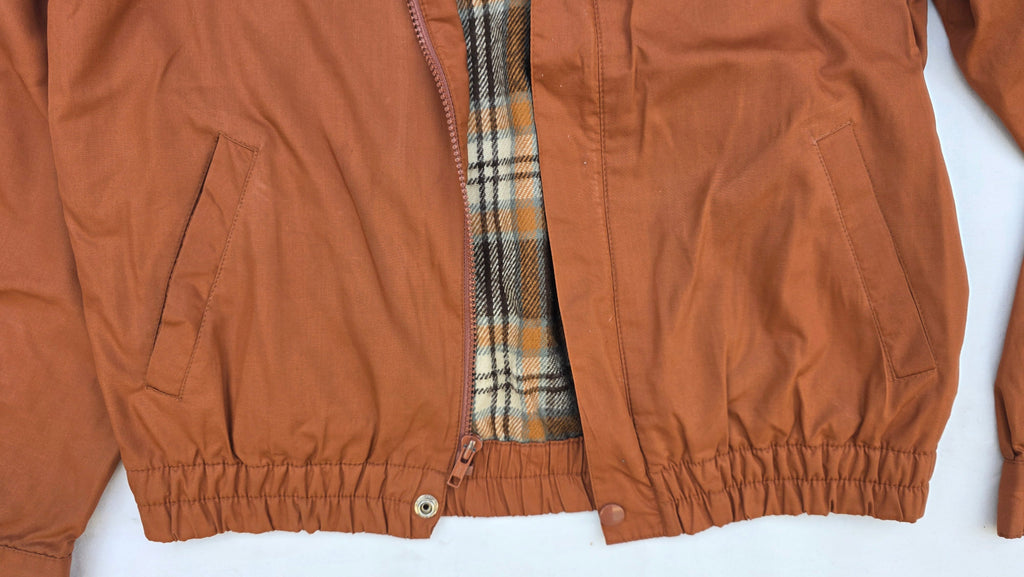 Members Only Classic Brown Racer Jacket with Plaid Lining – Zip & Snap Front