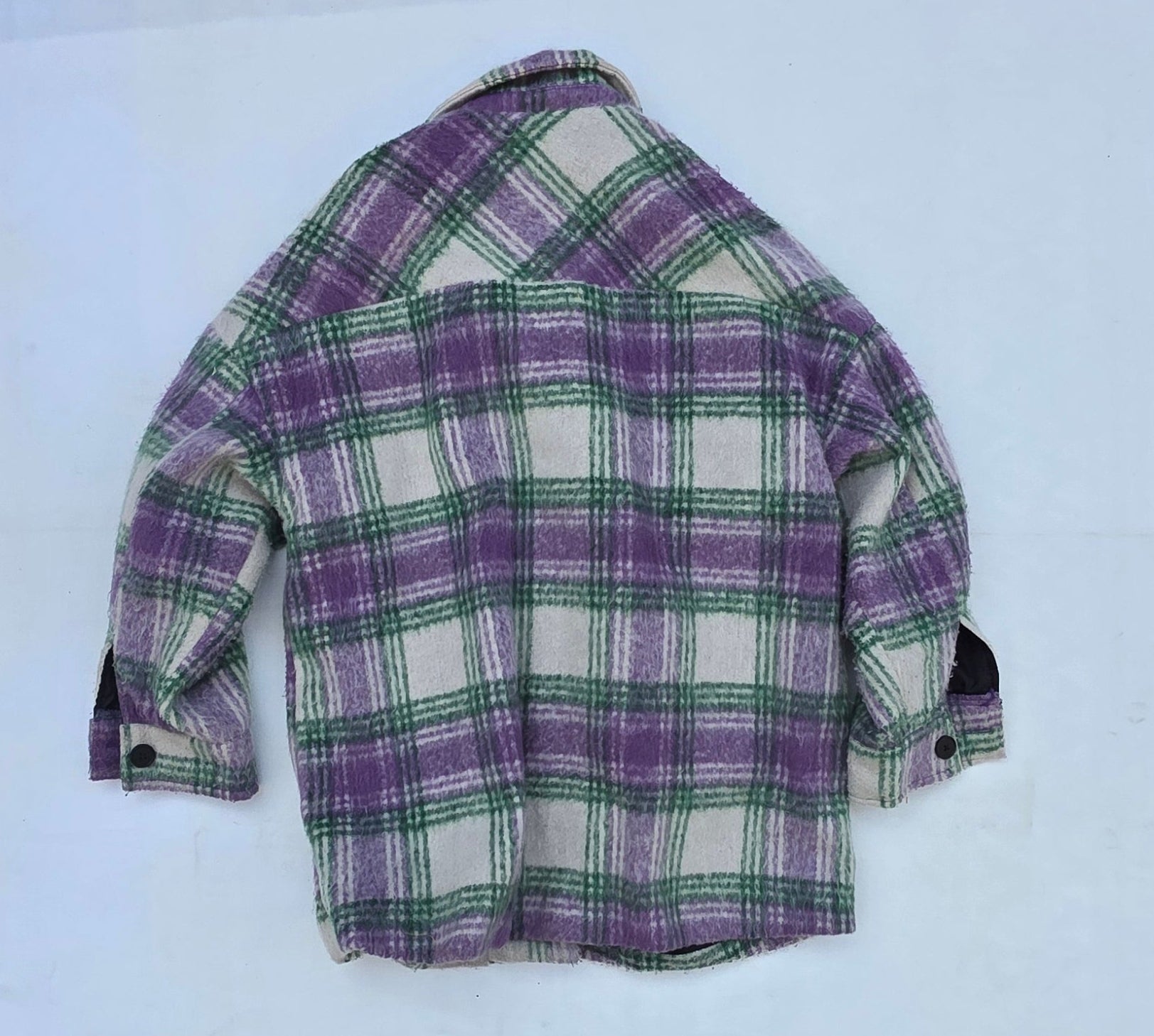 LovePoem Purple & Green Plaid Jacket Overshirt Button Front – Size M