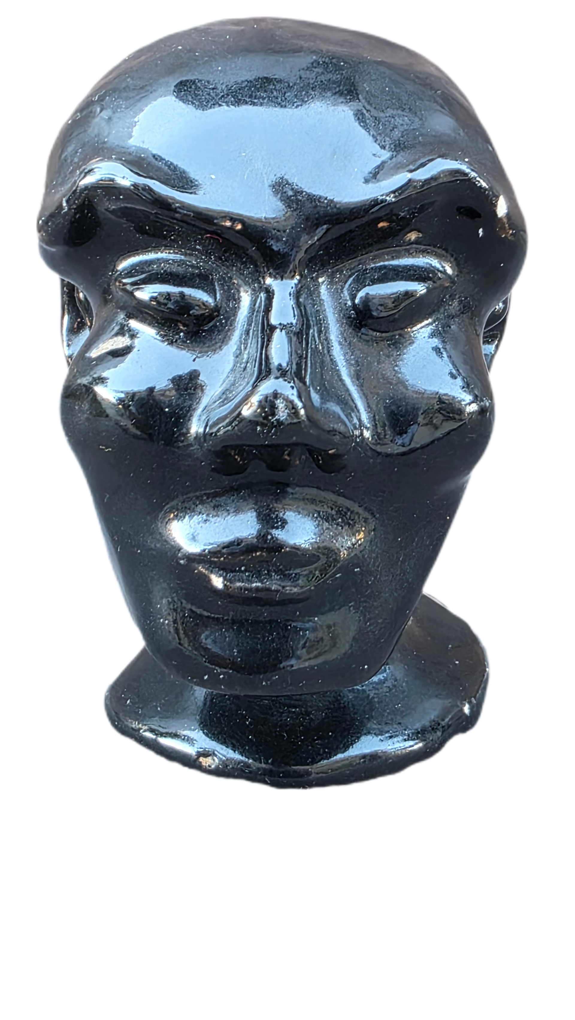 Vintage Modernist Mini Bust | Black Sculptural Totem | 5” Mid-Century Decor