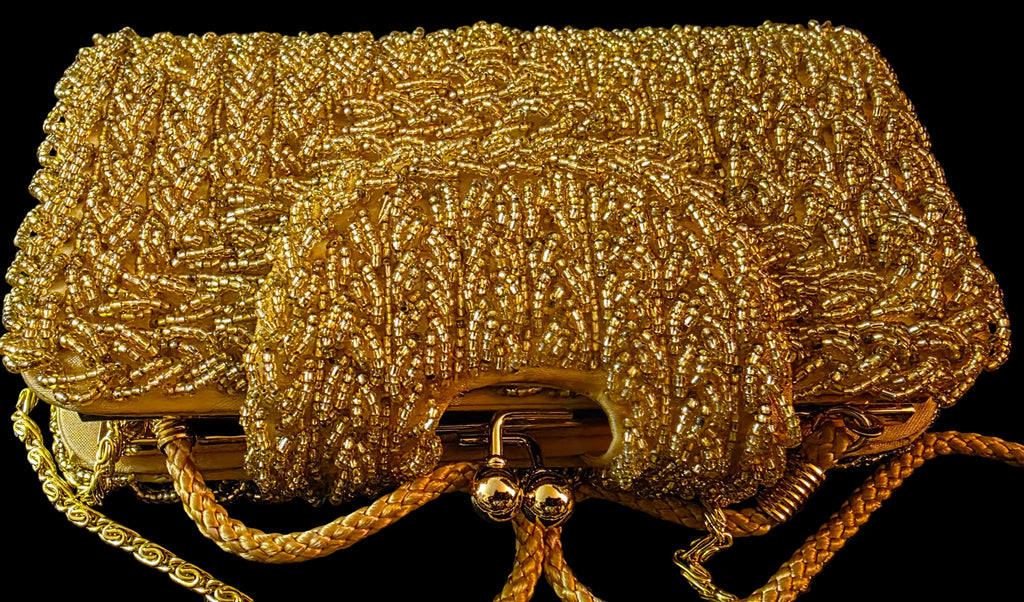 Vintage Kate Landry Gold Beaded Evening Bag – Old Hollywood Glam Clutch Purse