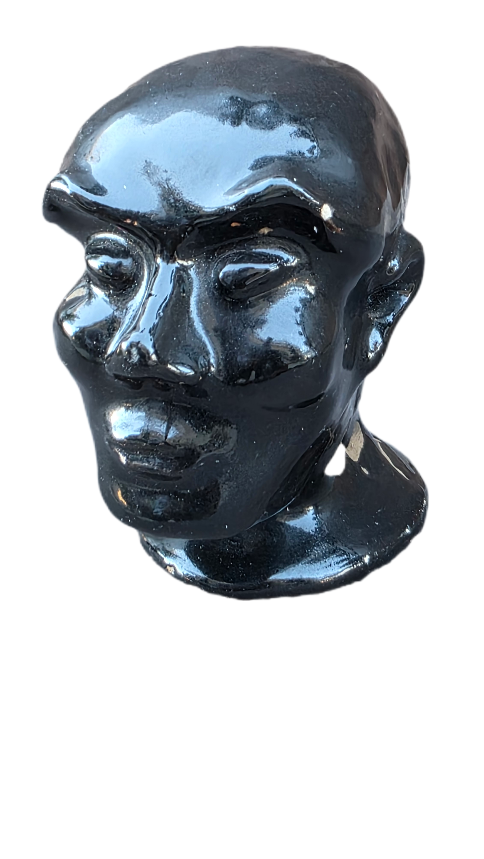 Vintage Modernist Mini Bust | Black Sculptural Totem | 5” Mid-Century Decor