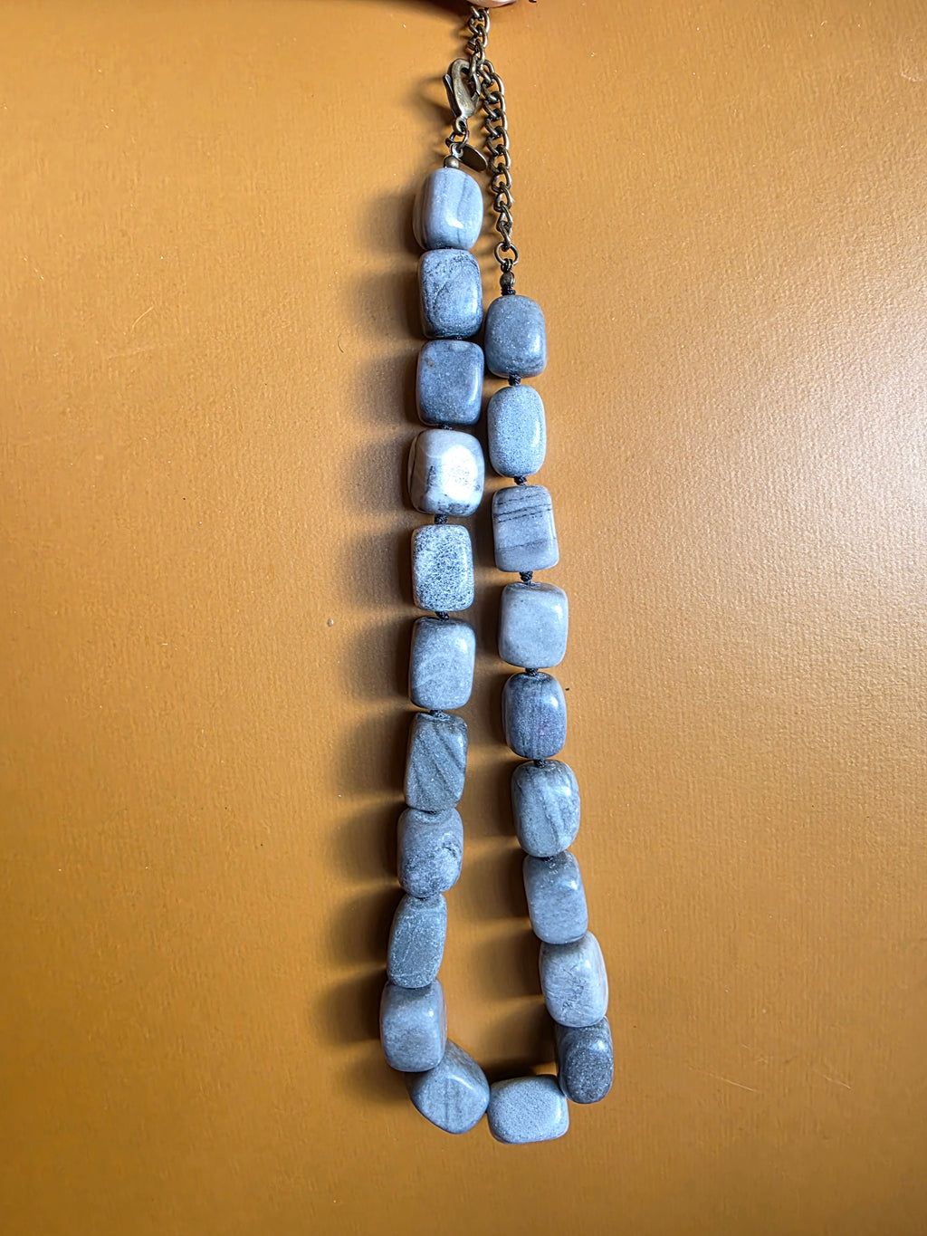 Chico’s Gray Stone Beaded Necklace – Chunky Natural Stone Statement Necklace