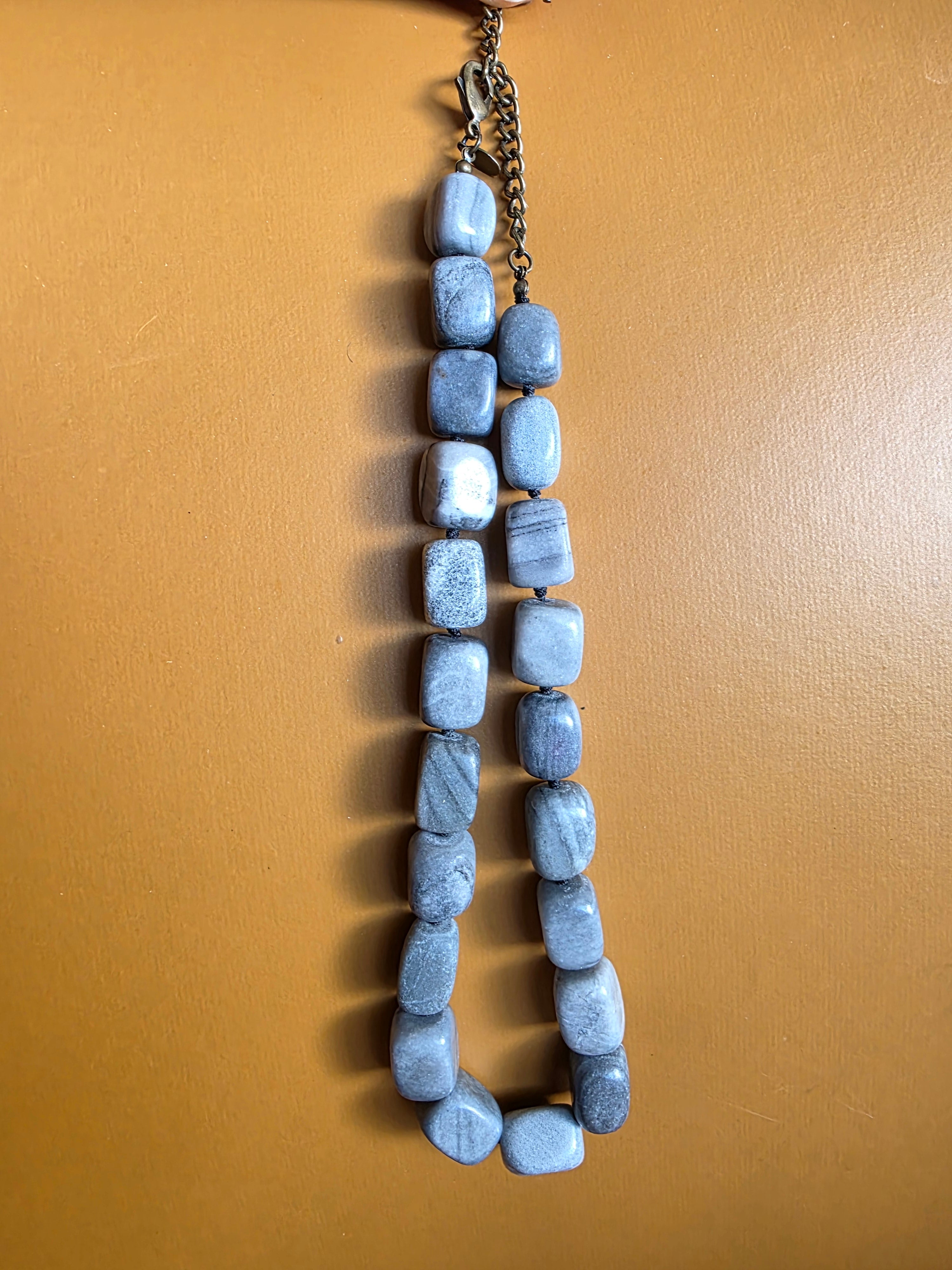 Chico’s Gray Stone Beaded Necklace – Chunky Natural Stone Statement Necklace