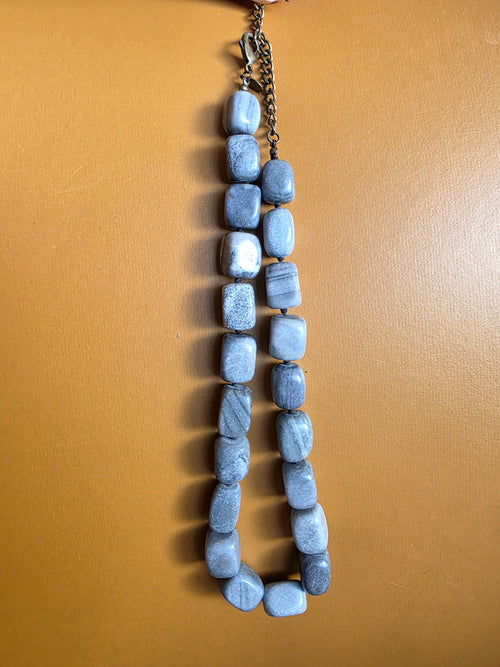 Chico’s Gray Stone Beaded Necklace – Chunky Natural Stone Statement Necklace